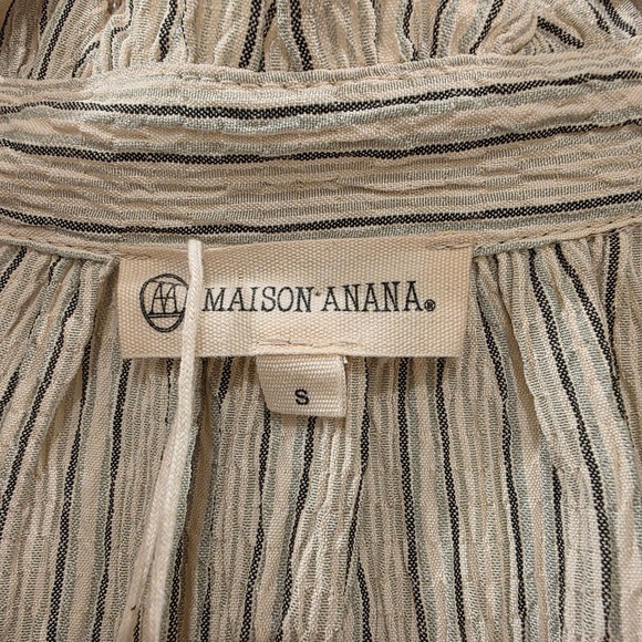 Maison Anana Capucine Robe Dress Creme Striped Ruffle Sleeve Midi Small NWT - Picture 4 of 10